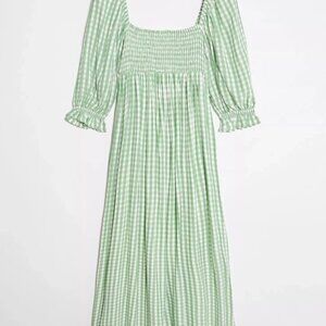 NWT Anthropologie Faithfull Lilou Smocked Maxi Dress Womens XS Green Gingham